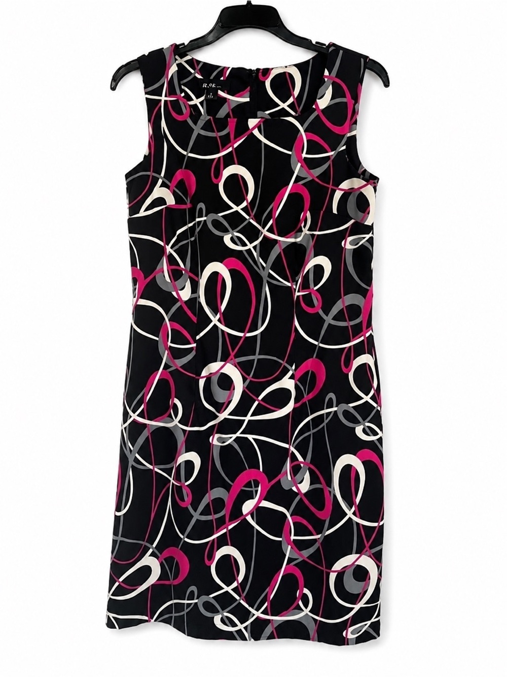 Y2K Alyx Black Sleeveless Mini Dress with Pink & White Swirl Pattern